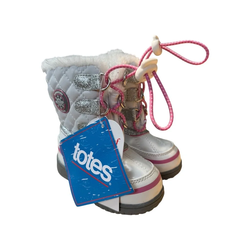 Totes Adventure Gear Toddler Girls White Quilted Snow Boots Size 5 Med NWT!
